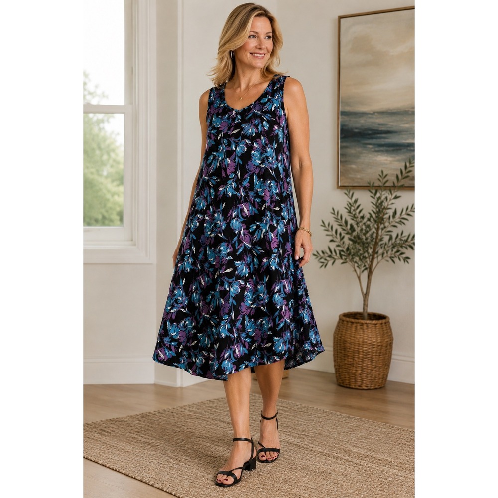 NWT **The Pioneer Woman V-Neck Umbrella Dress* BlackFloral* Size L 12-14